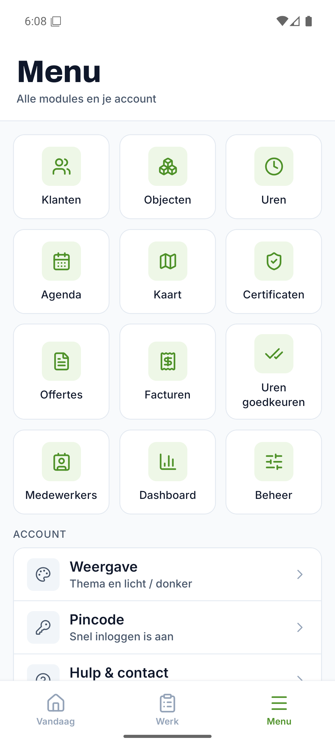 Fyldd-app met het werk van vandaag, per monteur en per status